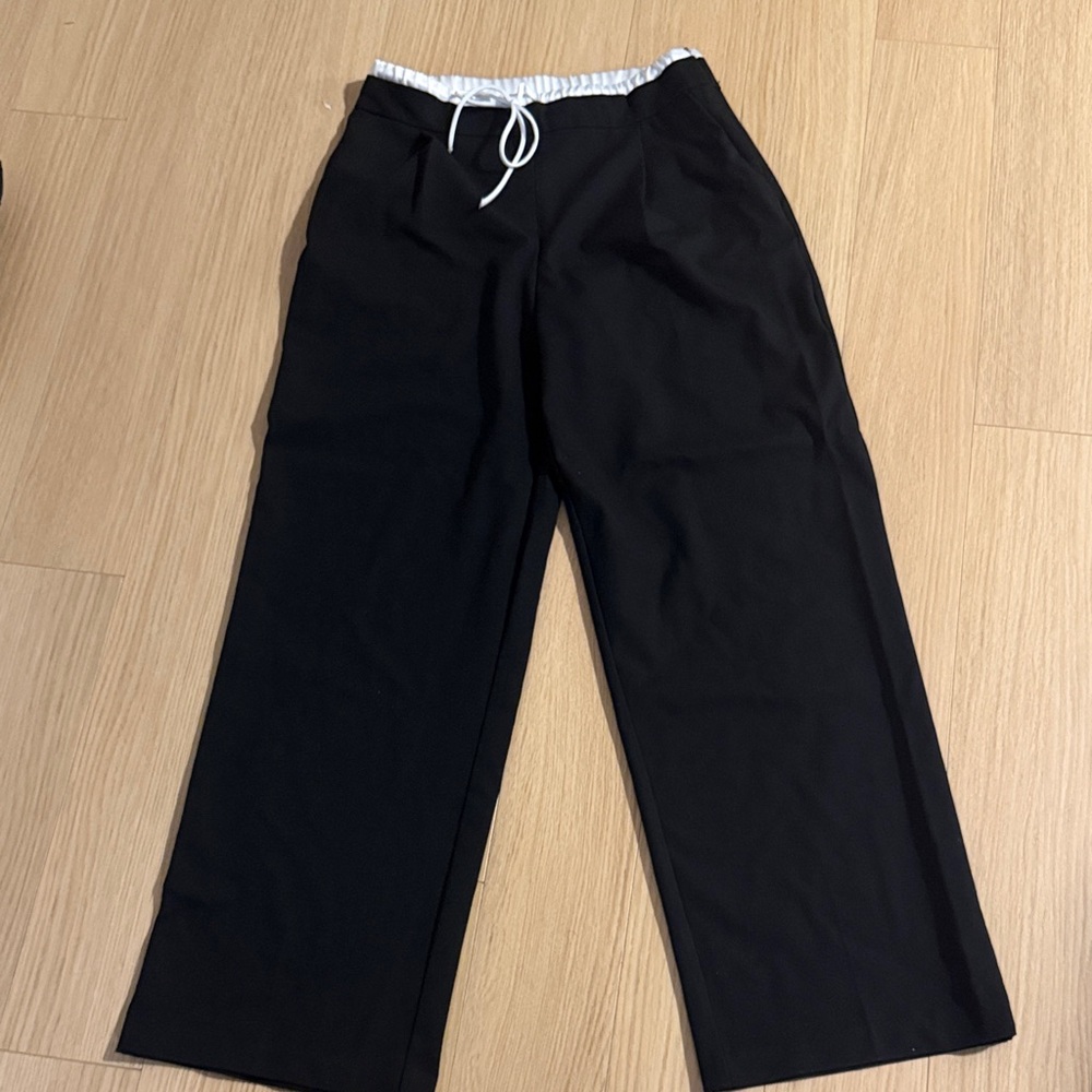 Zara Black Wide Leg Trousers with White Accent